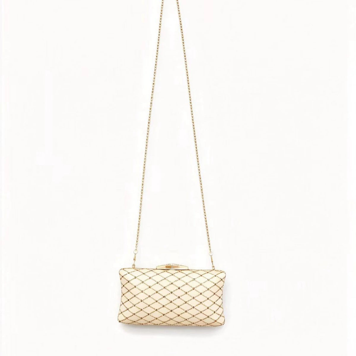 Champagne Beaded Box Clutch 24cm