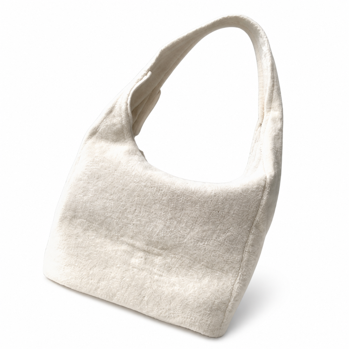 Chanel Ivory White Terry Cloth Hobo Bag & Zip Pouch Set | Tonal CC & Appliqué CC