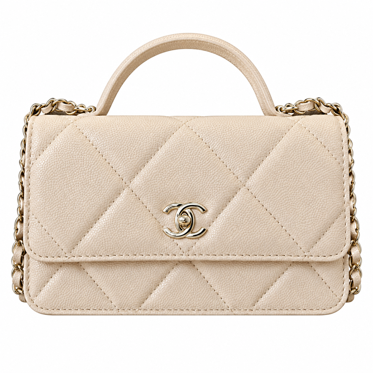Chanel Trendy CC Quilted Aged Calfskin Top Handle WOC Cream 19cm