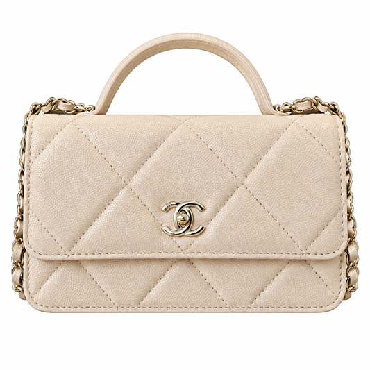 Chanel Trendy CC Quilted Aged Calfskin Top Handle WOC Cream 19cm