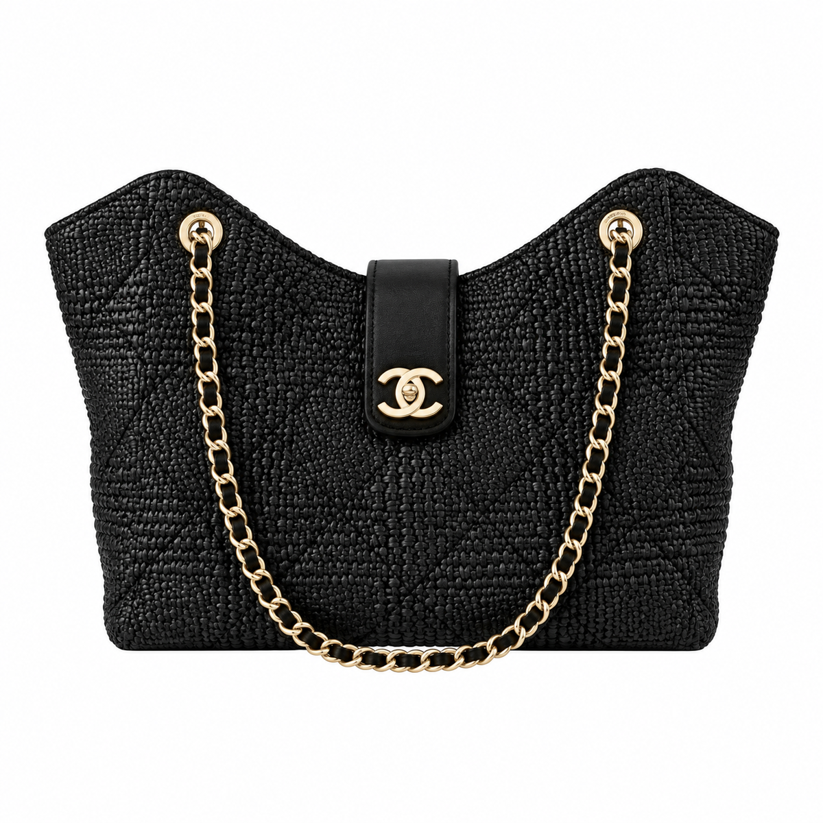Chanel Raffia Woven CC Tote Bag Black 26×40×12cm