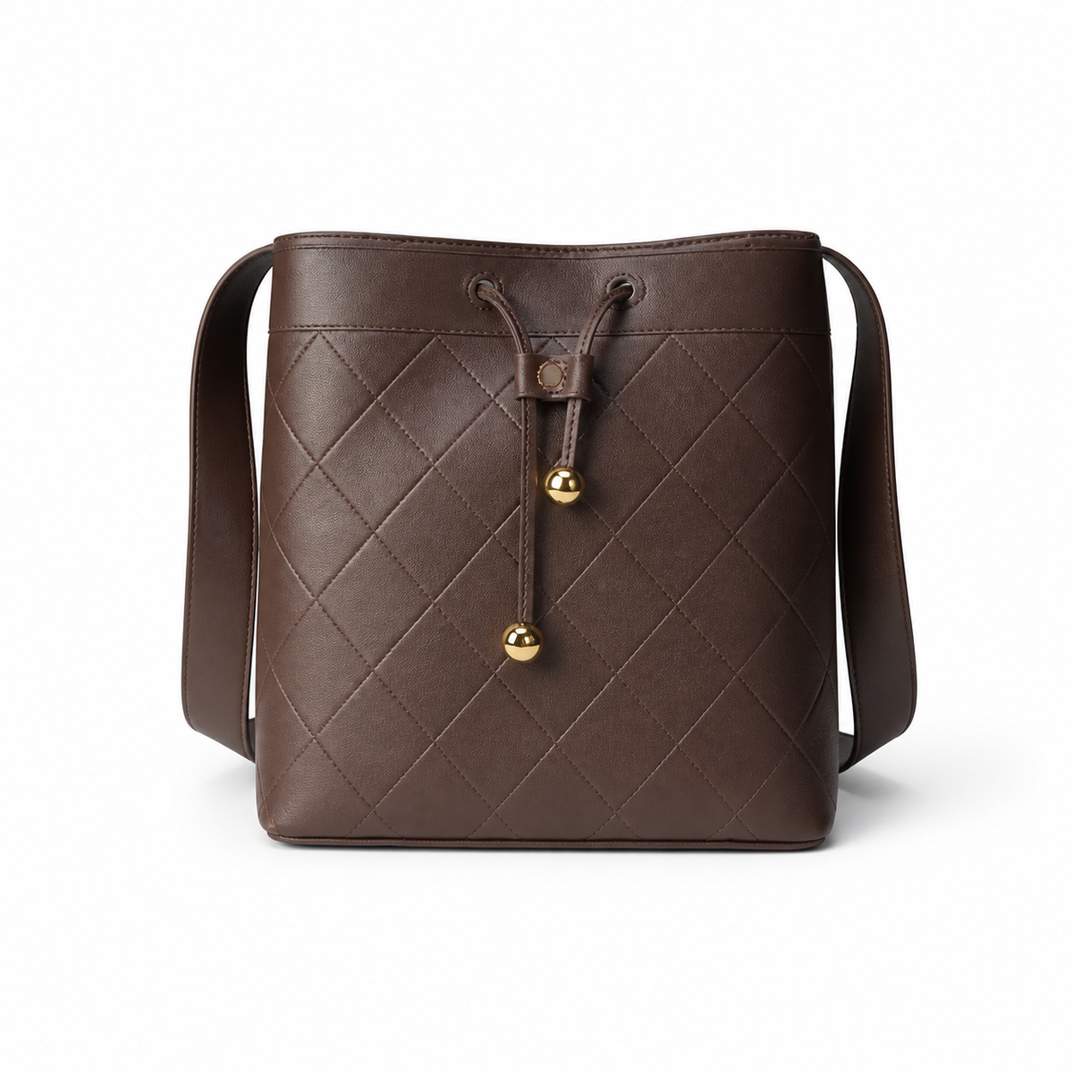 Chanel Bucket Bag Dark Chocolate Brown Quilted Lambskin | Gold Ball Drawstring — 23cm