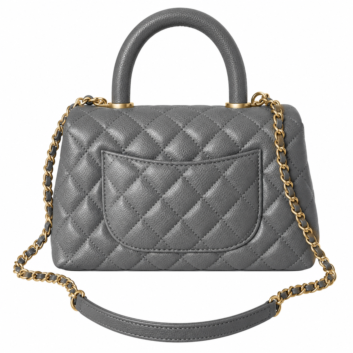 Chanel Coco Handle Quilted Caviar Top Handle Bag Grey 23cm
