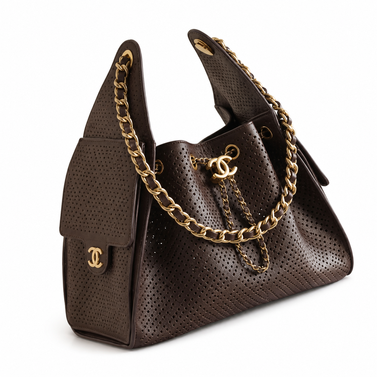 Chanel Classic Quilted Handbag | CC Turn-Lock Rigid Top Handle Chain Strap — 26x30cm