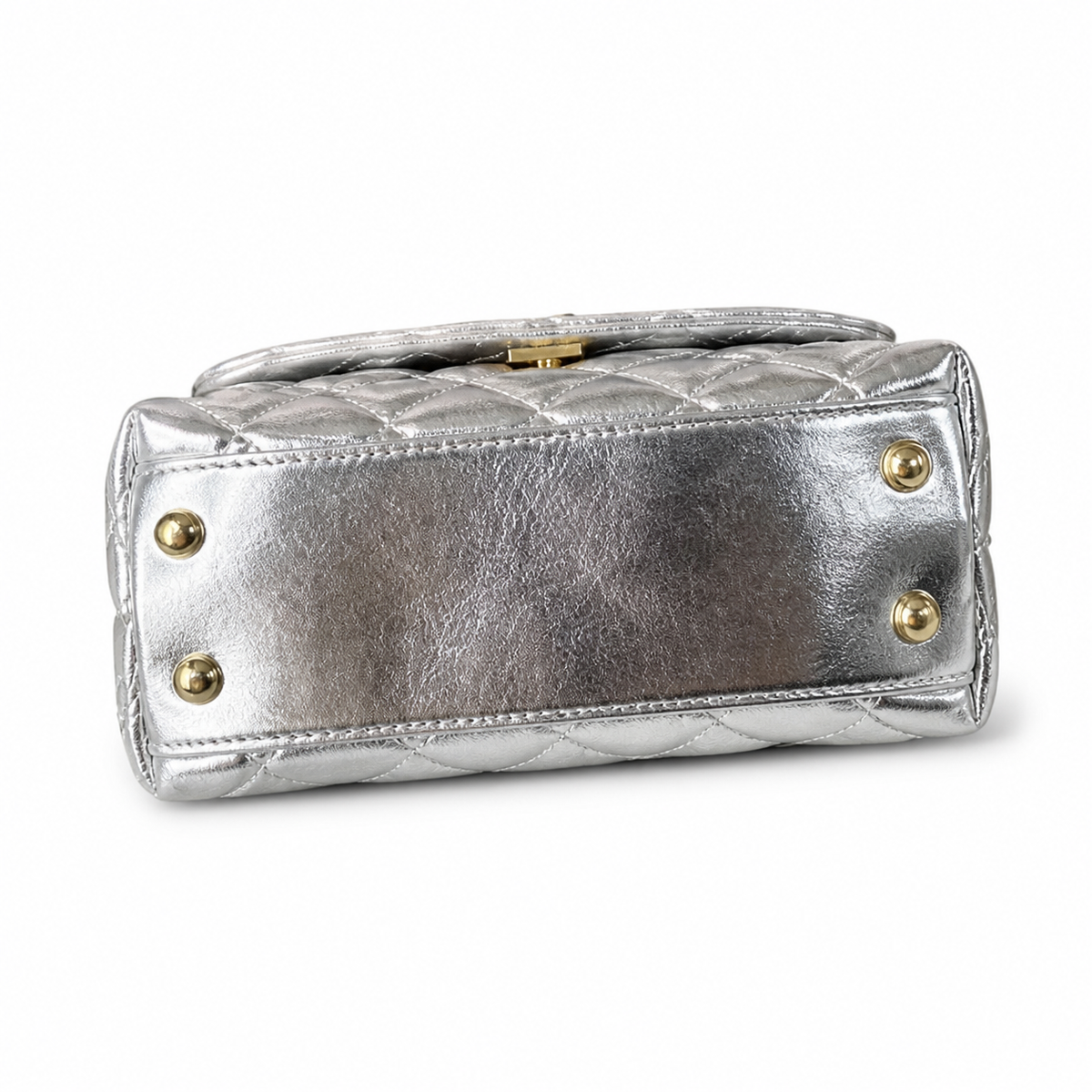 Chanel Silver Quilted Lambskin Mini Flap | Jeweled Gold Handle & Ruby Gemstone — 19cm