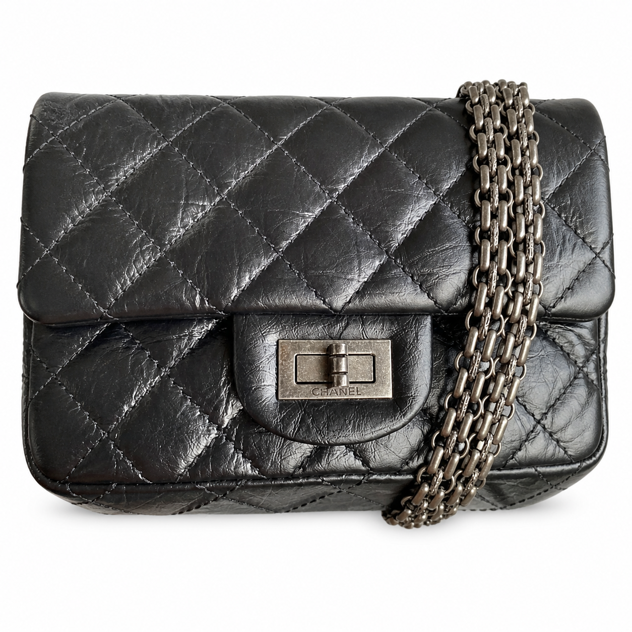 Chanel Black Aged Calfskin Quilted Flap Bag | Ruthenium Mademoiselle Lock & Multi-Chain
