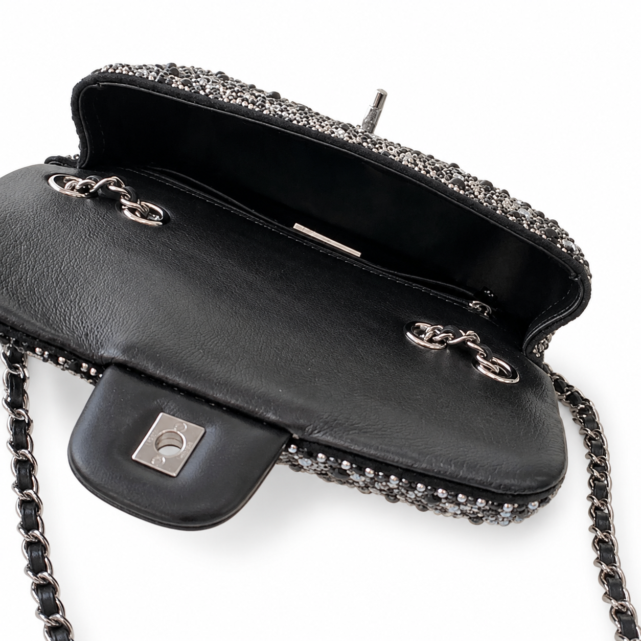 Chanel Crystal Star Flap Bag | CC Turn-Lock Silver Chain Black — 20cm