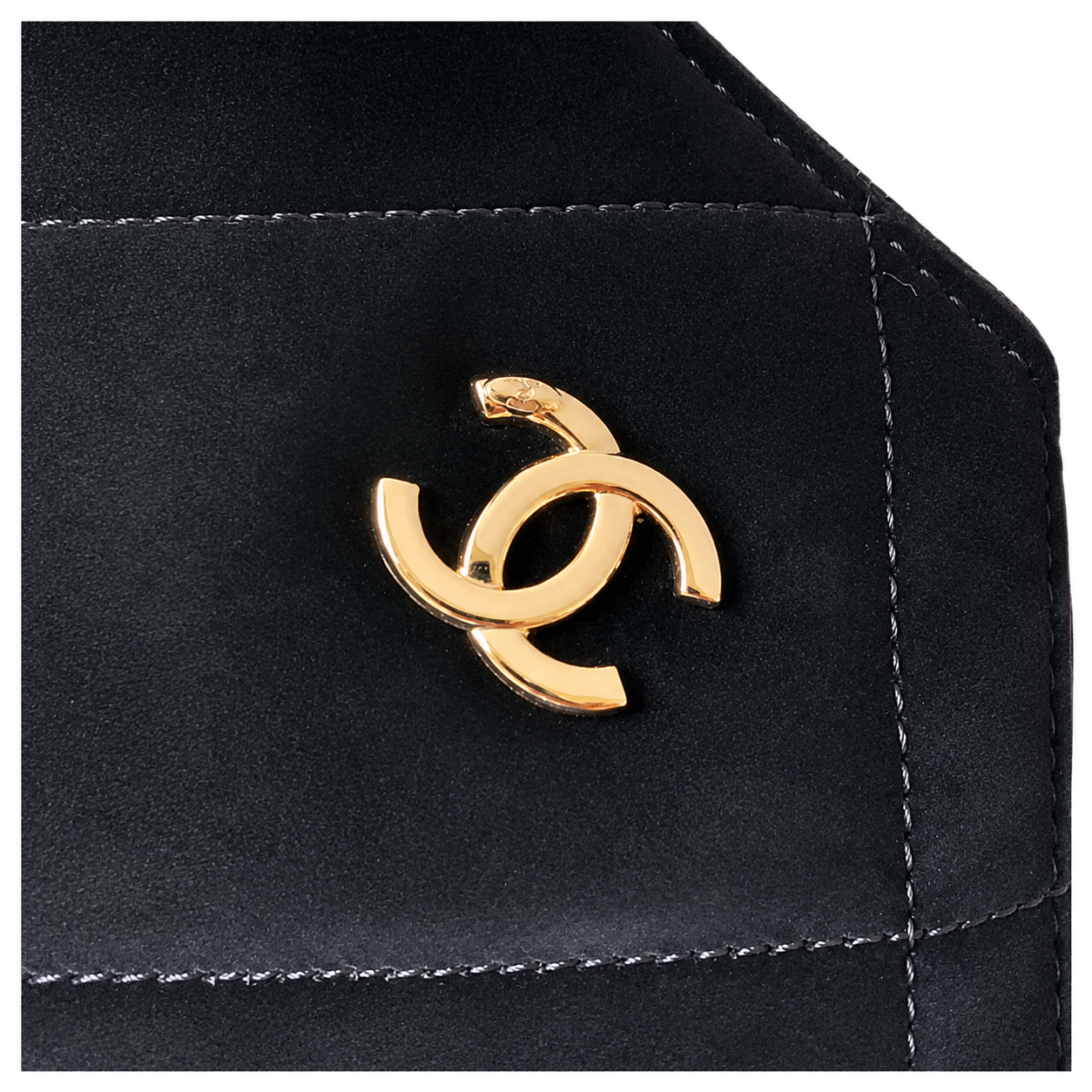 Chanel Black Suede Vertical Quilt Flap Bag | Oversized Gold CC Turn-Lock & CHANEL-Engraved Chain Ring