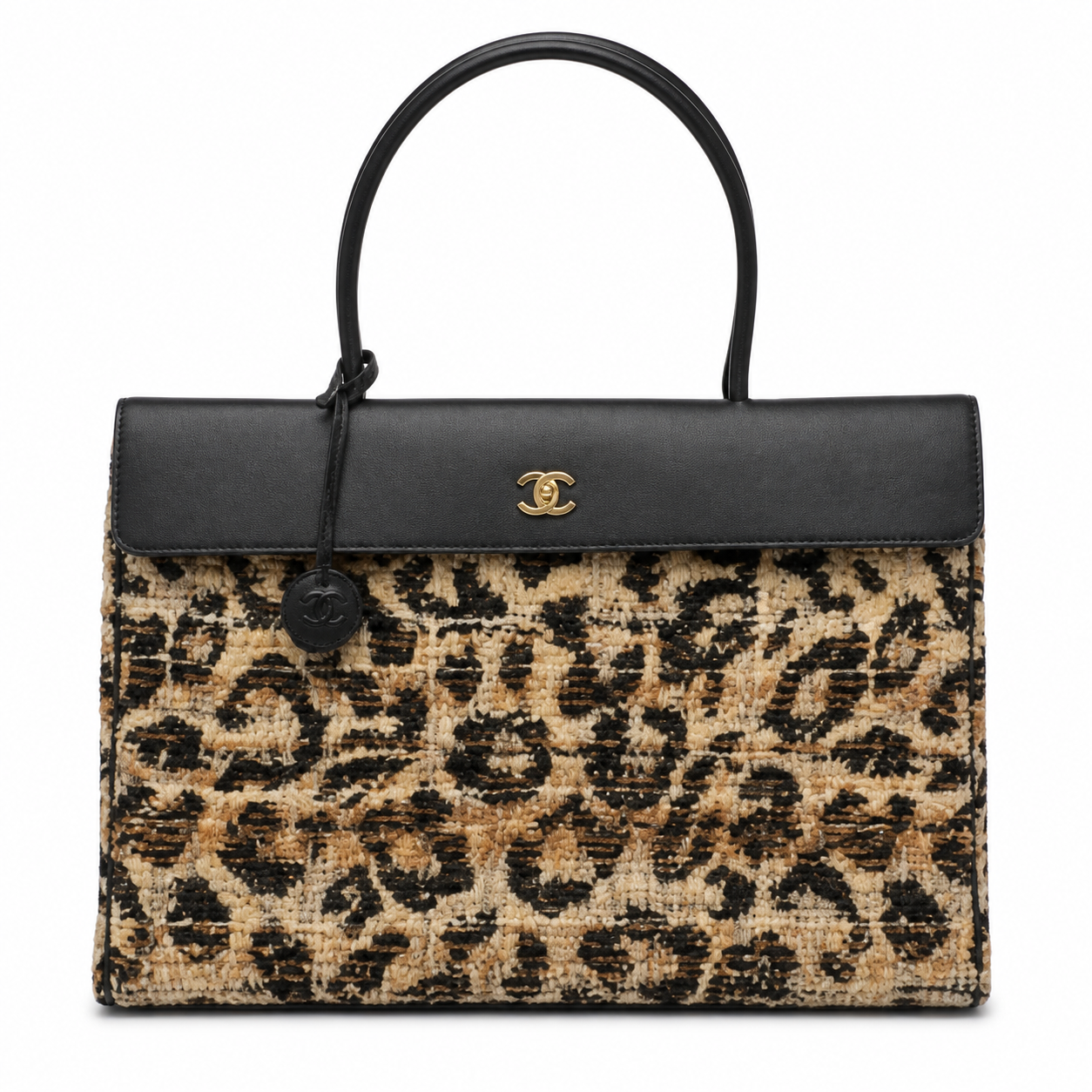 Chanel Large Tote Bag Leopard-Print Tweed & Black Leather Flap | Gold CC Turn-Lock — 43cm