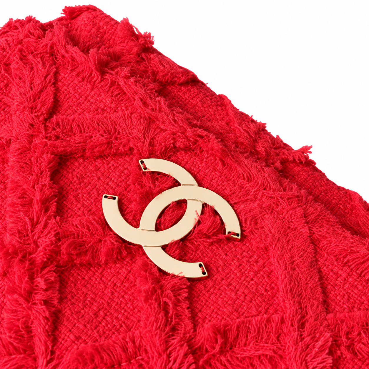 Chanel Large Quilted Tweed Flap Bag Red Gold 38cm
