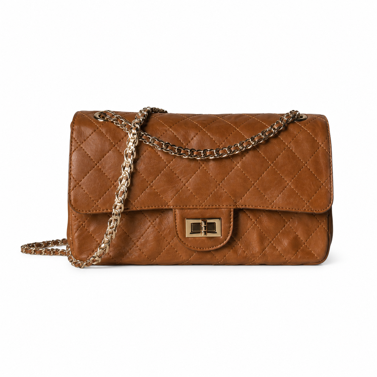 Chanel Classic Quilted Flap Bag | CC Turn-Lock Gold Hardware Leather Chain — 24x16cm