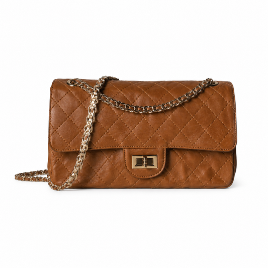 Chanel Classic Quilted Flap Bag | CC Turn-Lock Gold Hardware Leather Chain — 24x16cm