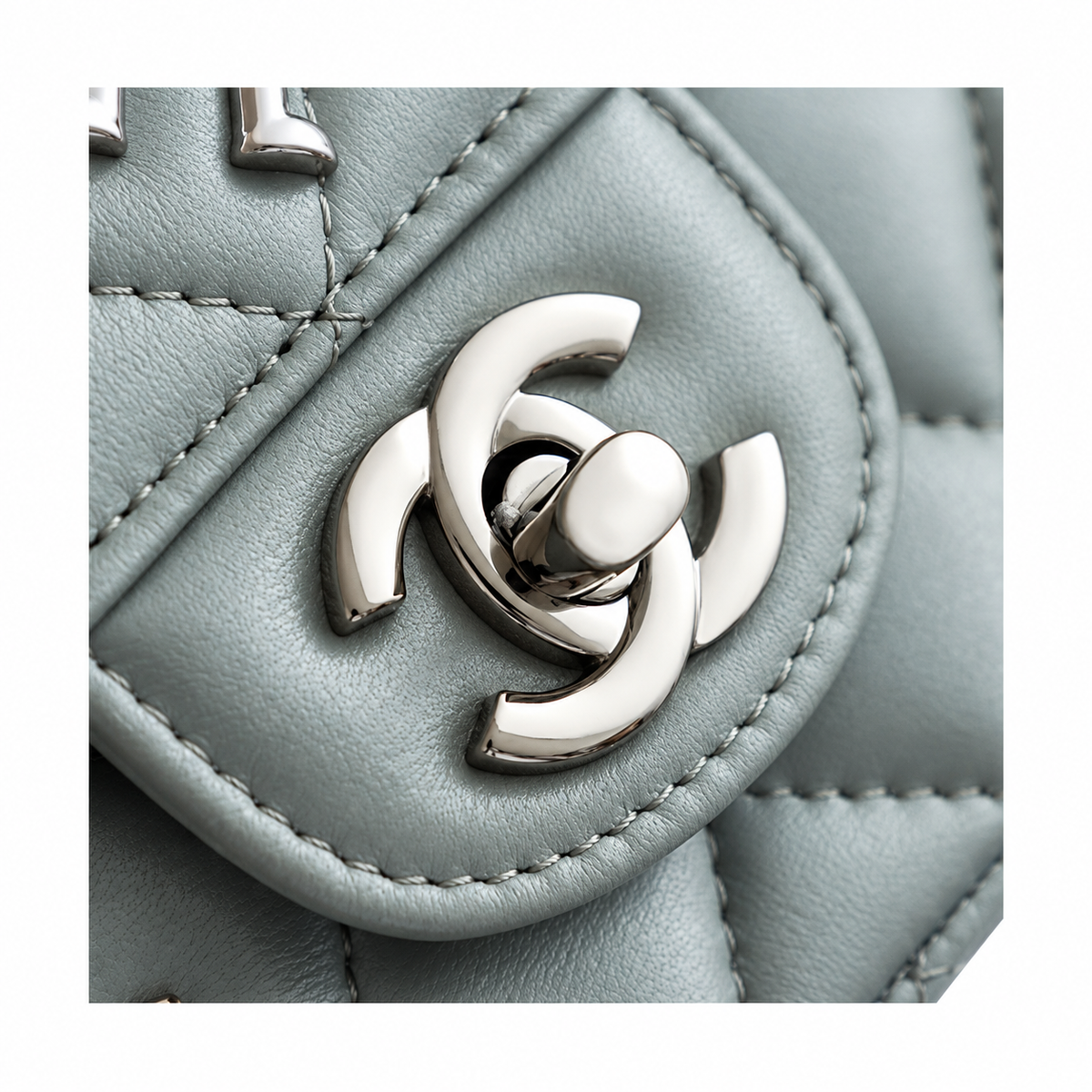 Chanel Mini Classic Flap Space Charm Ice Blue Lambskin Silver 20cm