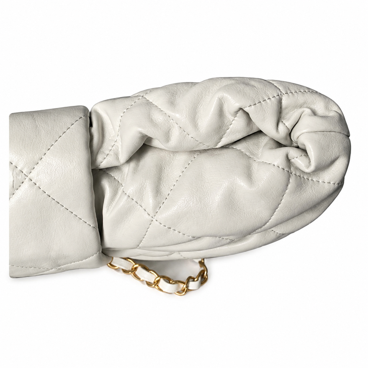 Chanel Quilted Lambskin Large Bowling Tote | CC Pocket Gold Chain White — 29x38cm