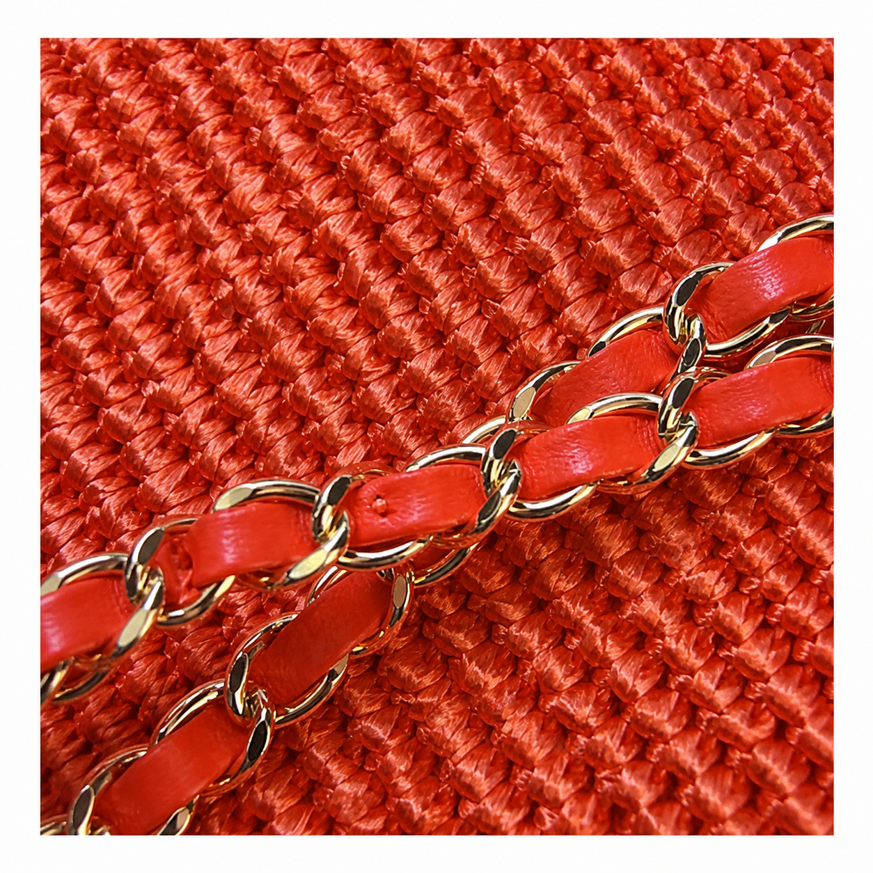 Chanel CC Raffia Woven Flap Bag | Orange-Red & Gold Chain — 25cm