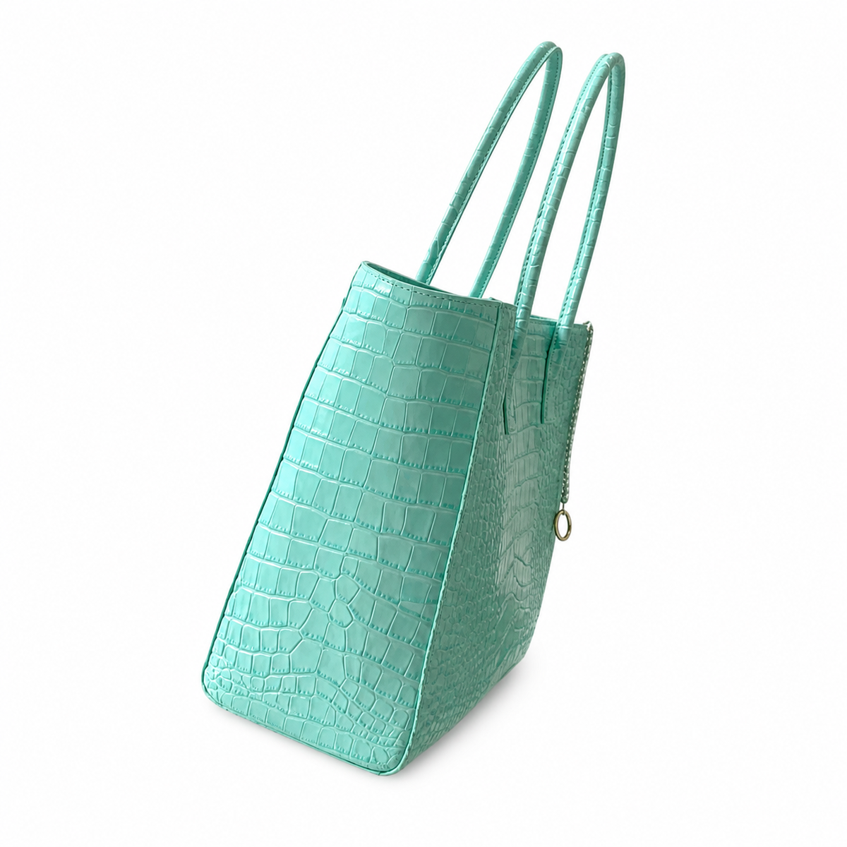 Chanel Mint Jade Croc-Embossed Large Shopping Tote | Gold CC Turn-Lock & Tonal Handles