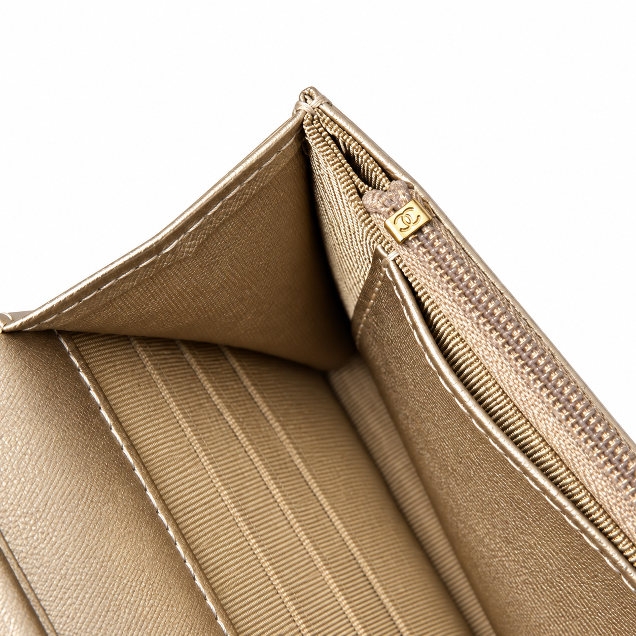 Chanel Wallet on Chain Quilted Metallic Caviar Champagne Gold 19cm