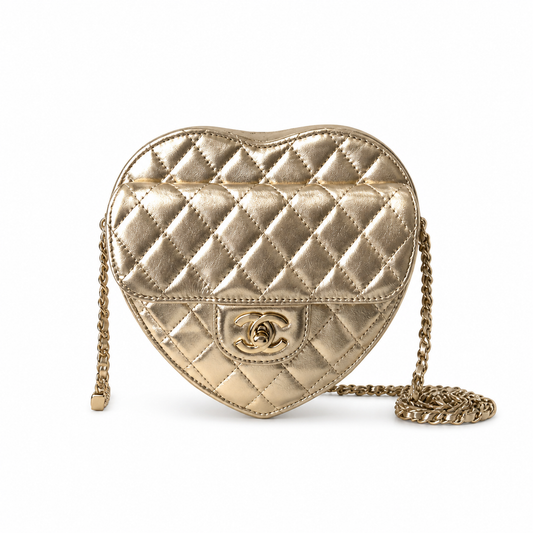 Chanel Heart Bag Gold Metallic Quilted Lambskin | Gold CC Turn-Lock — 18cm