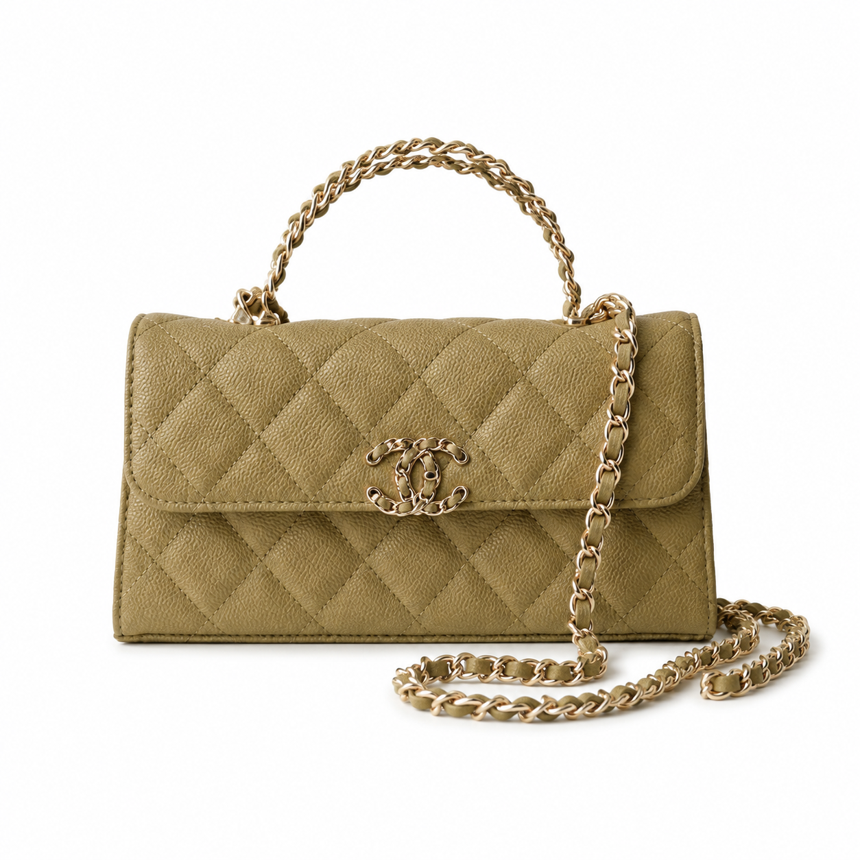 Chanel Olive Green Caviar Quilted Mini Top Handle Flap Bag