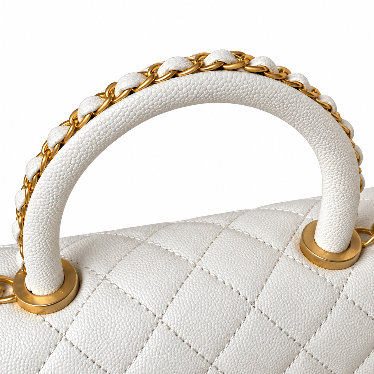 Chanel Coco Handle Quilted Caviar Top Handle Bag White 23cm