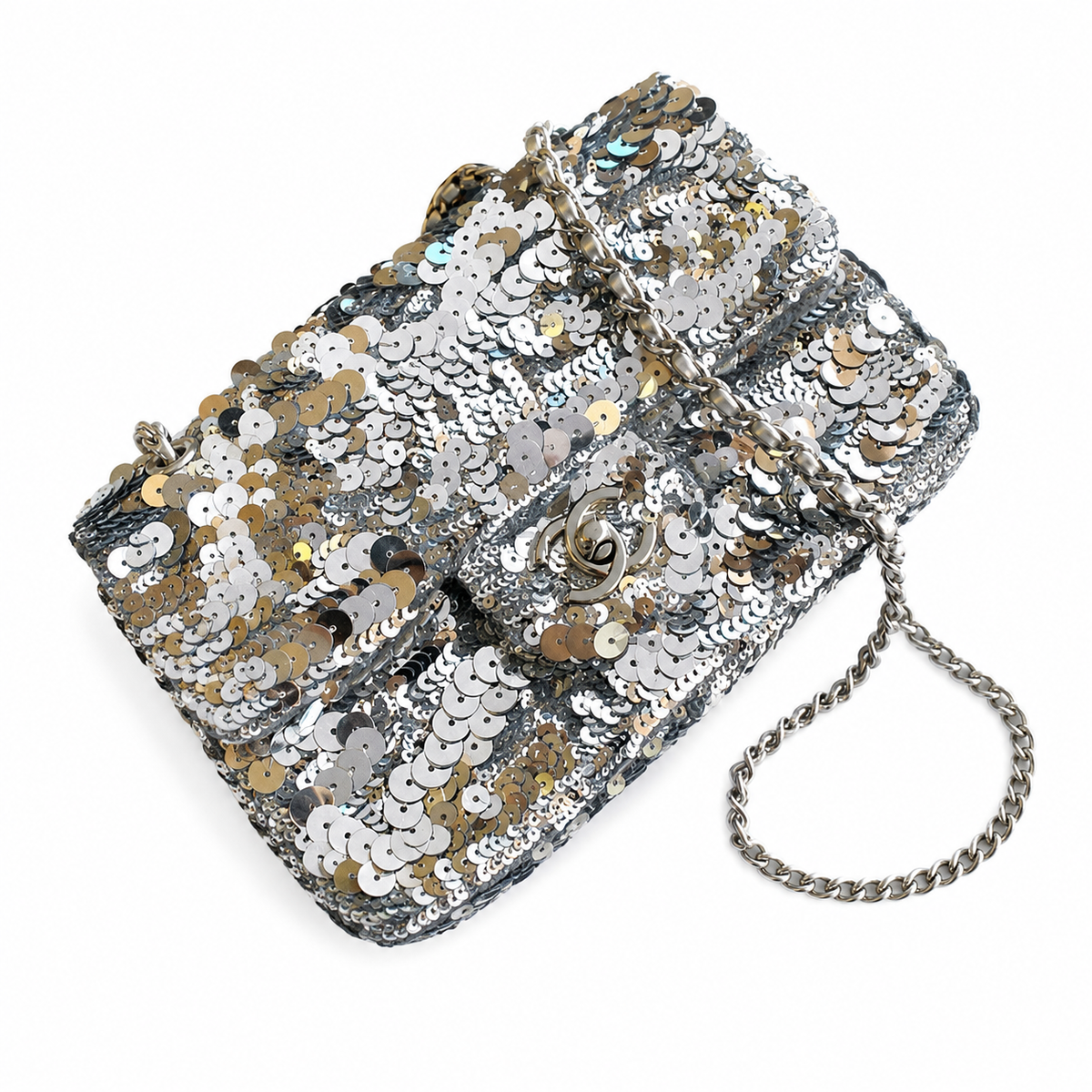 Chanel Silver & Gold Large Mirror Sequin Medium Flap Bag