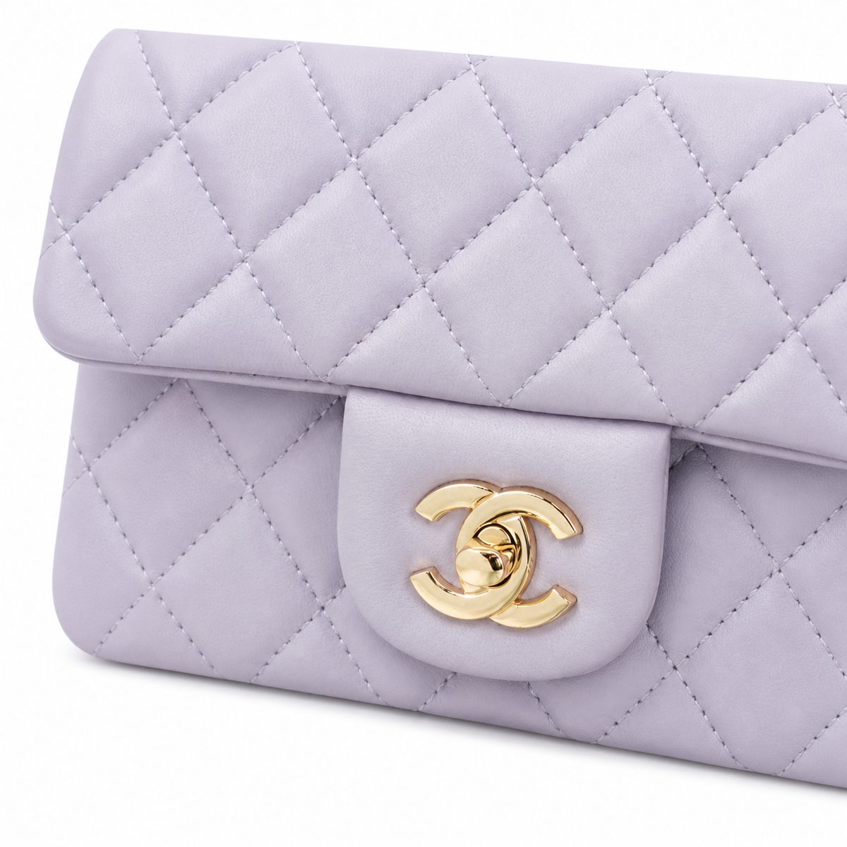 Chanel Pale Lavender Quilted Lambskin Two-Piece Set | Mini Flap & Zip Pouch — 25cm