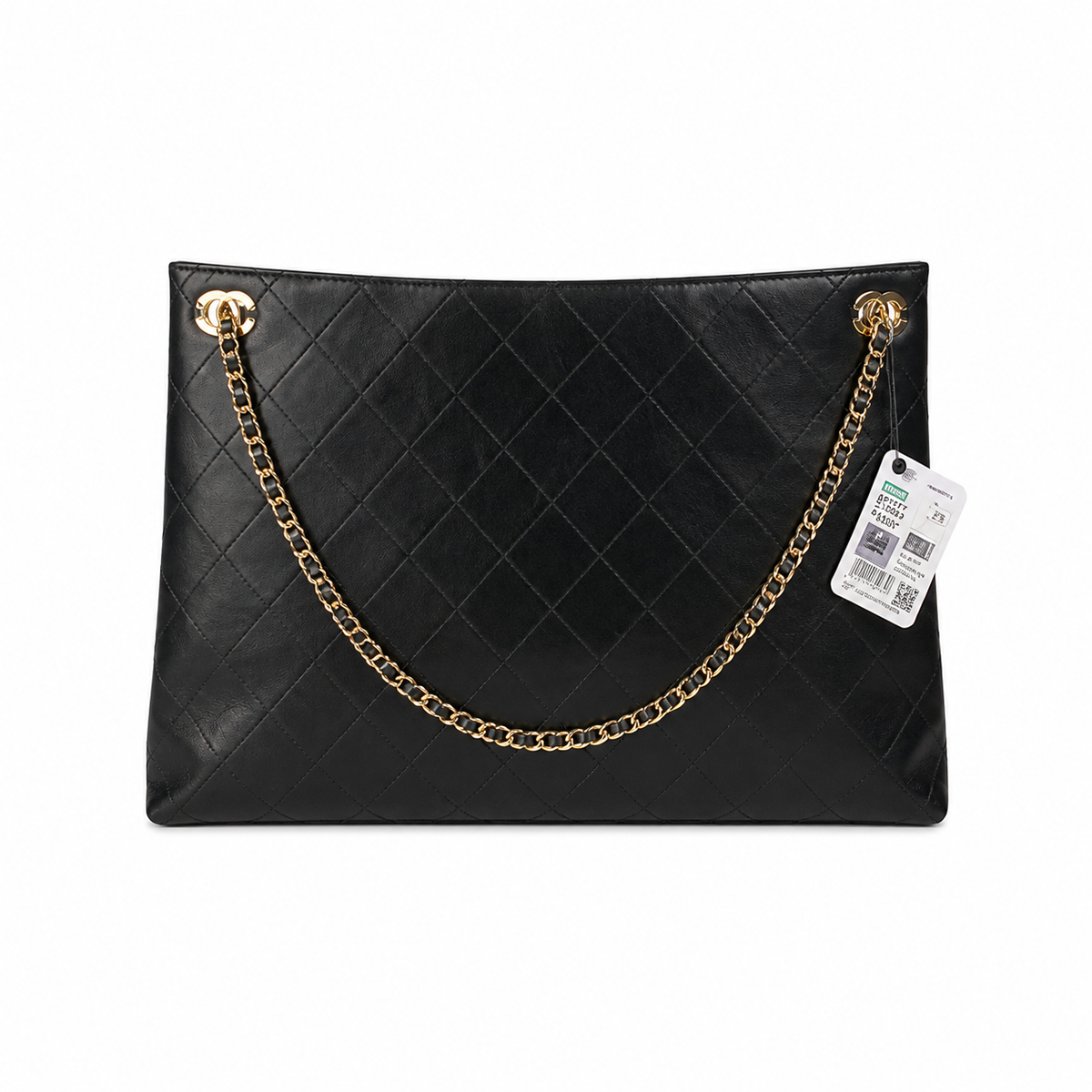 Chanel CC Diagonal Quilted Lambskin Tote | Black & Gold Chain — 40cm