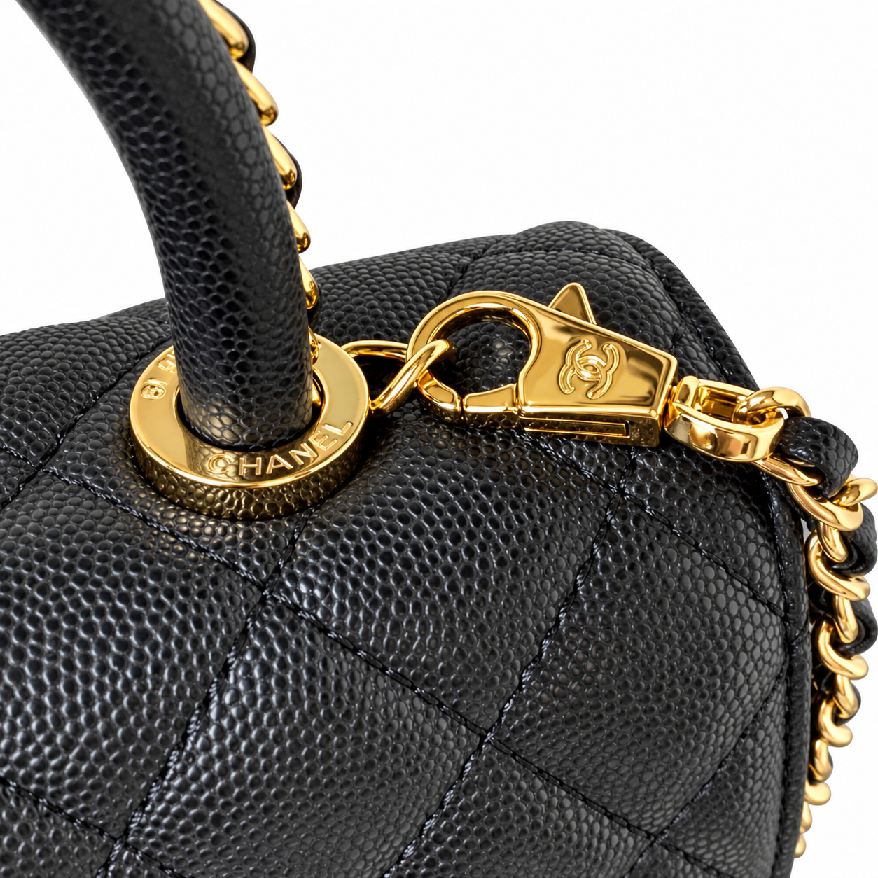 Chanel Coco Handle Quilted Caviar Top Handle Bag Black 23cm