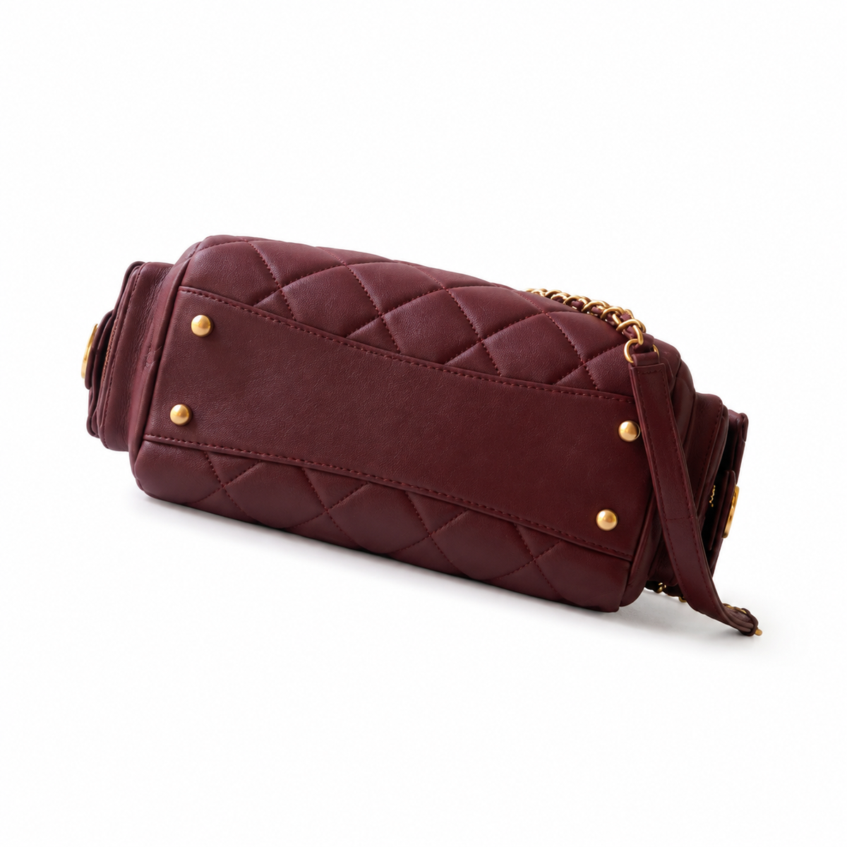 Chanel Deep Burgundy Lambskin Square-Quilt Camera Bag | Antique Gold CC, Side Pockets & Double Chain with Leather Strap