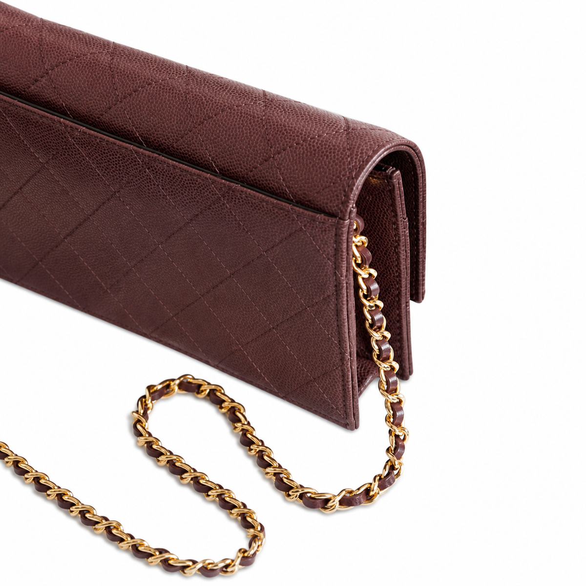 Chanel Burgundy Caviar WOC | Seam-Crossing CC & Gold Chain — 19cm