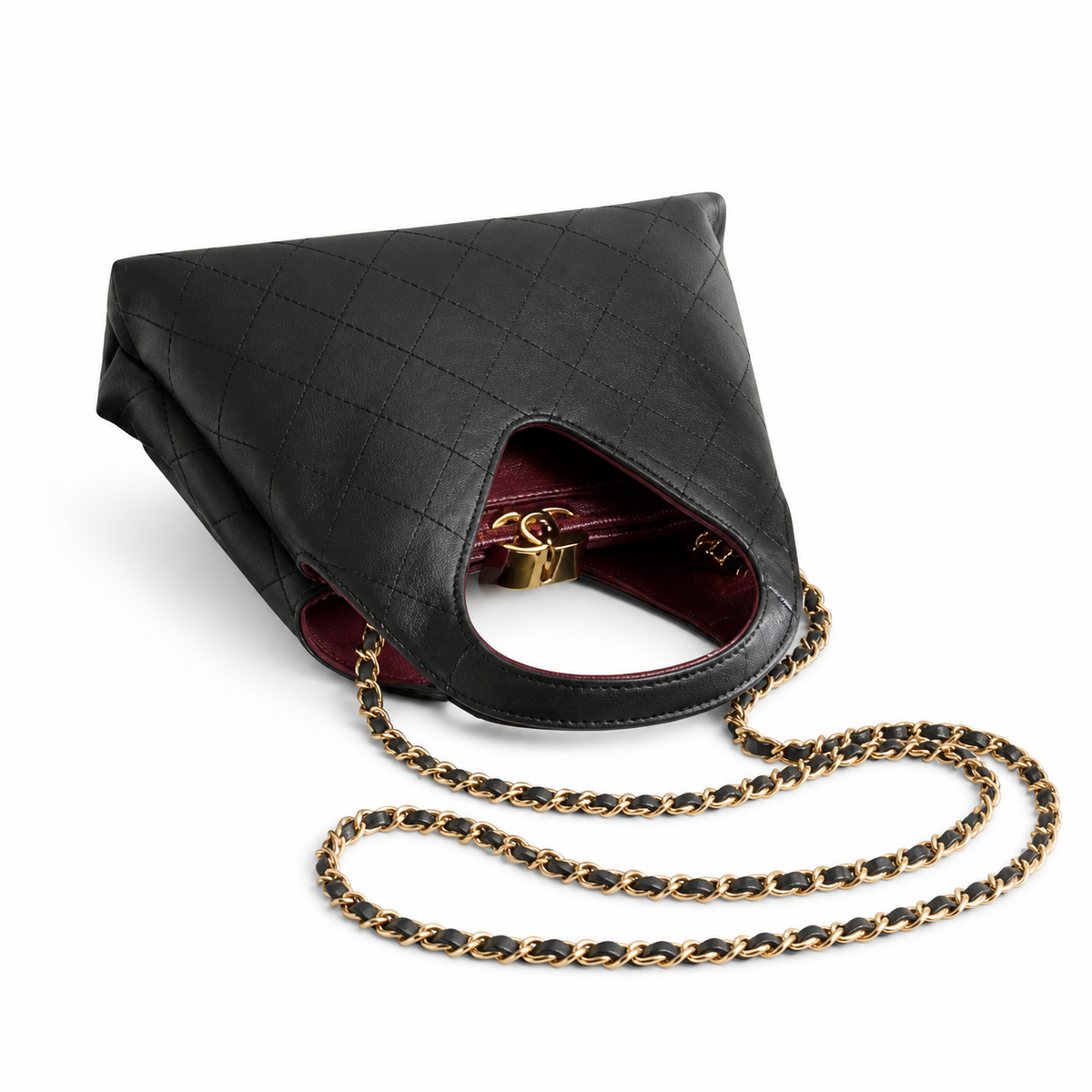 Chanel Large Hobo Bag Black Diamond-Quilted Lambskin | Burgundy Interior & Gold CC Clasp — 32cm