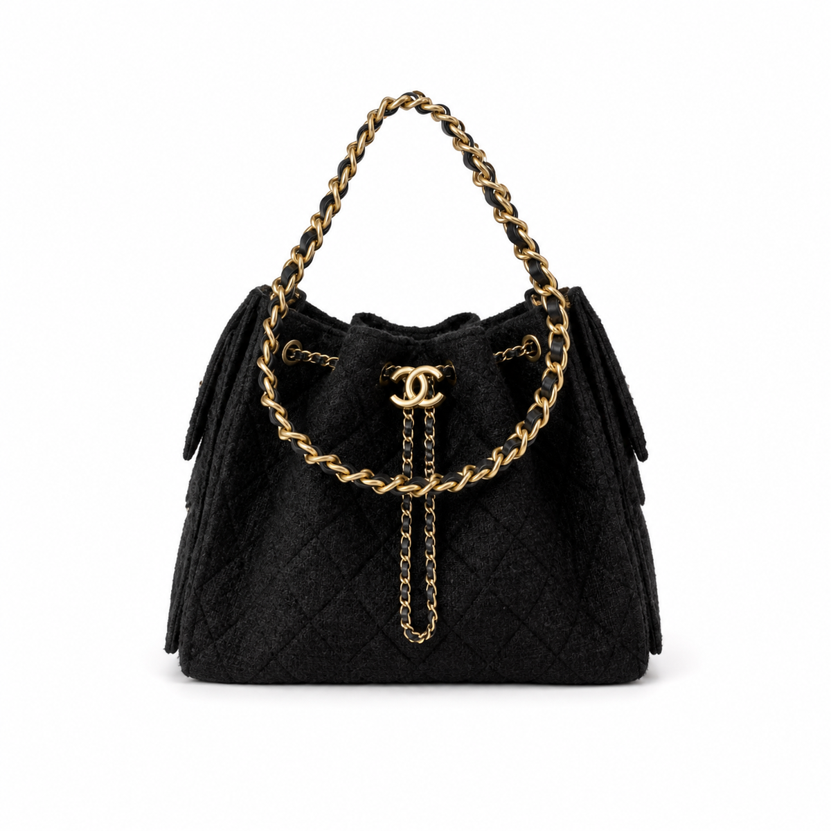 Chanel Classic Quilted Handbag | CC Turn-Lock Rigid Top Handle Chain Strap — 30x26cm