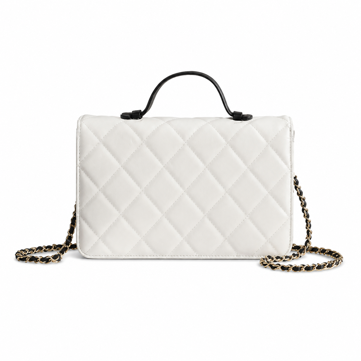 Chanel CC Quilted Box Bag | White & Black Top Handle — 24cm