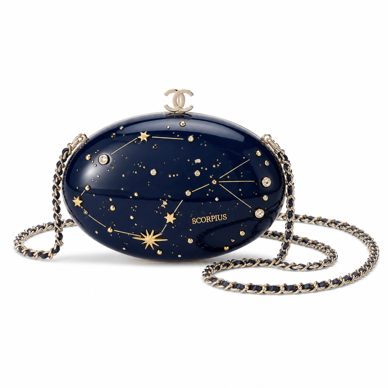 Chanel CC Scorpius Constellation Egg Minaudiere | Navy & Gold Star Map