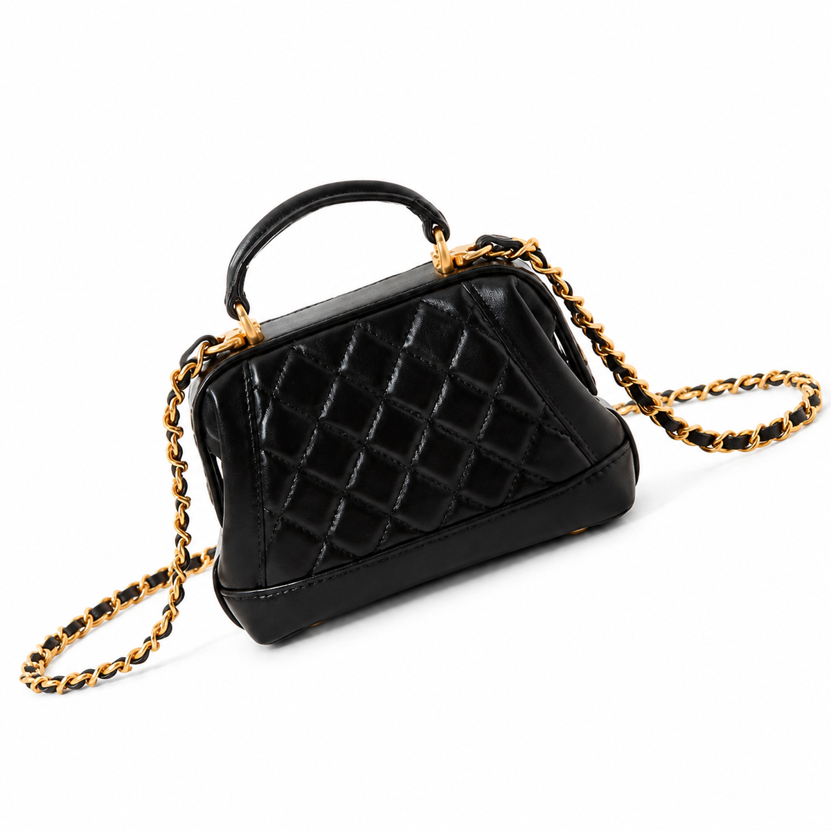 Chanel Mini Top Handle Box Bag | CC Turn-Lock Gold Chain Black — 9x13cm