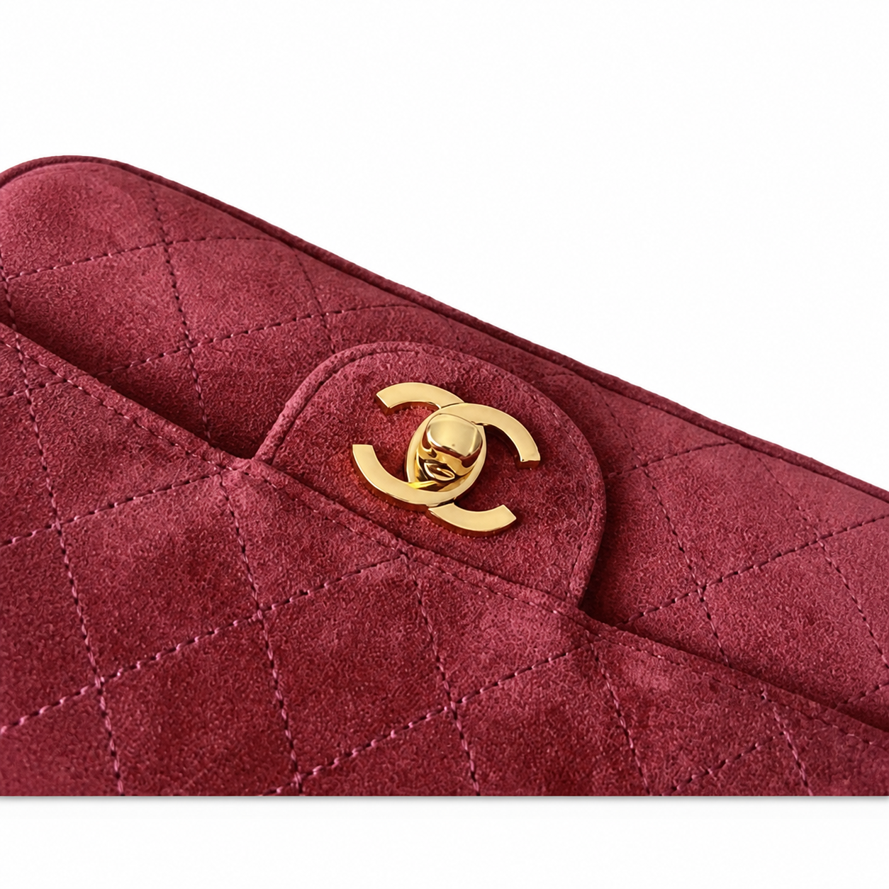 Chanel Classic Single Flap Bag Deep Burgundy Quilted Suede | Matte Gold CC Turn-Lock — 20cm