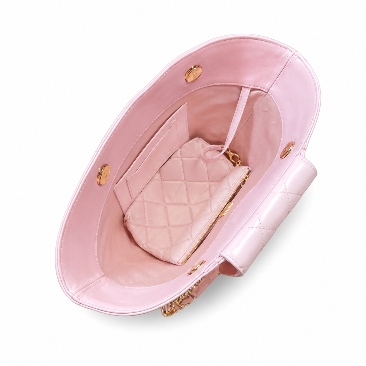 Chanel Large Shopping Tote Blush Pink Smooth Lambskin | Gold CC Disc Buttons & Chain Strap — 41cm