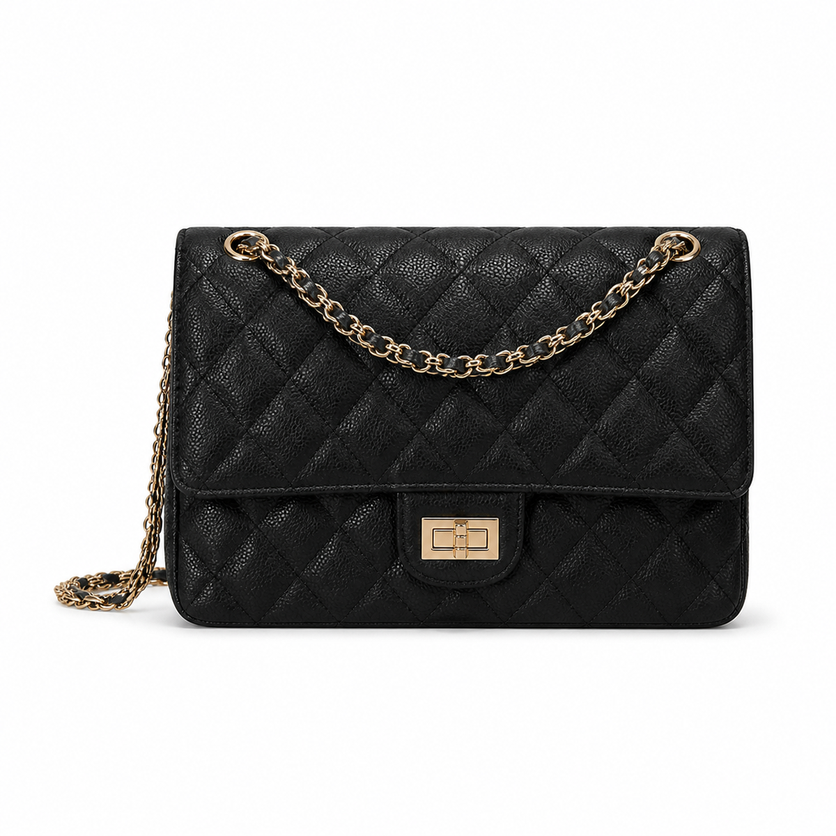 Chanel Classic Quilted Flap Bag | CC Turn-Lock Gold Hardware Leather Chain — 24x16cm