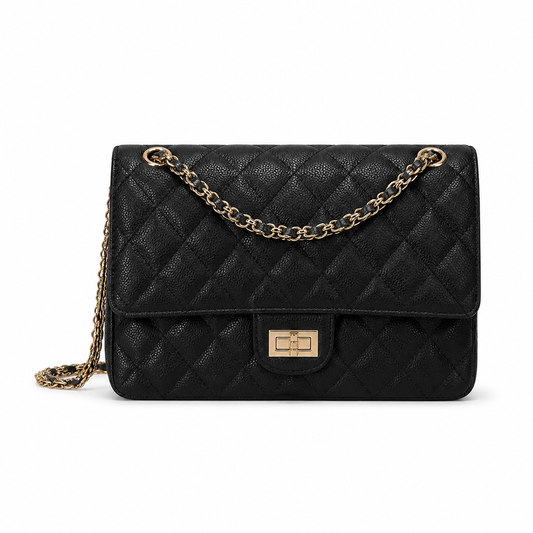 Chanel Classic Quilted Flap Bag | CC Turn-Lock Gold Hardware Leather Chain — 24x16cm