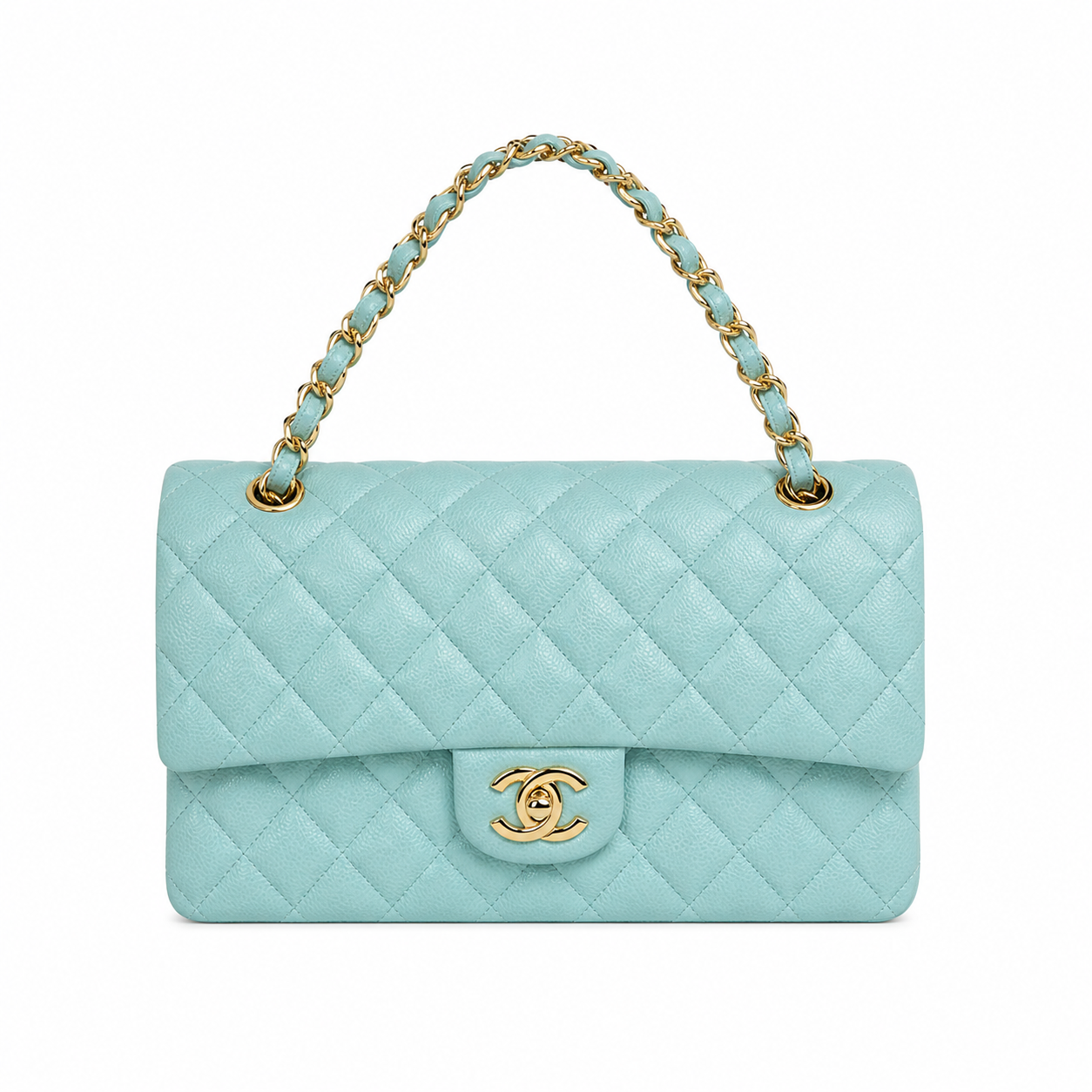 Chanel Classic Quilted Flap Bag | CC Turn-Lock Gold Chain Diamond Quilted — 15.5x25.5cm