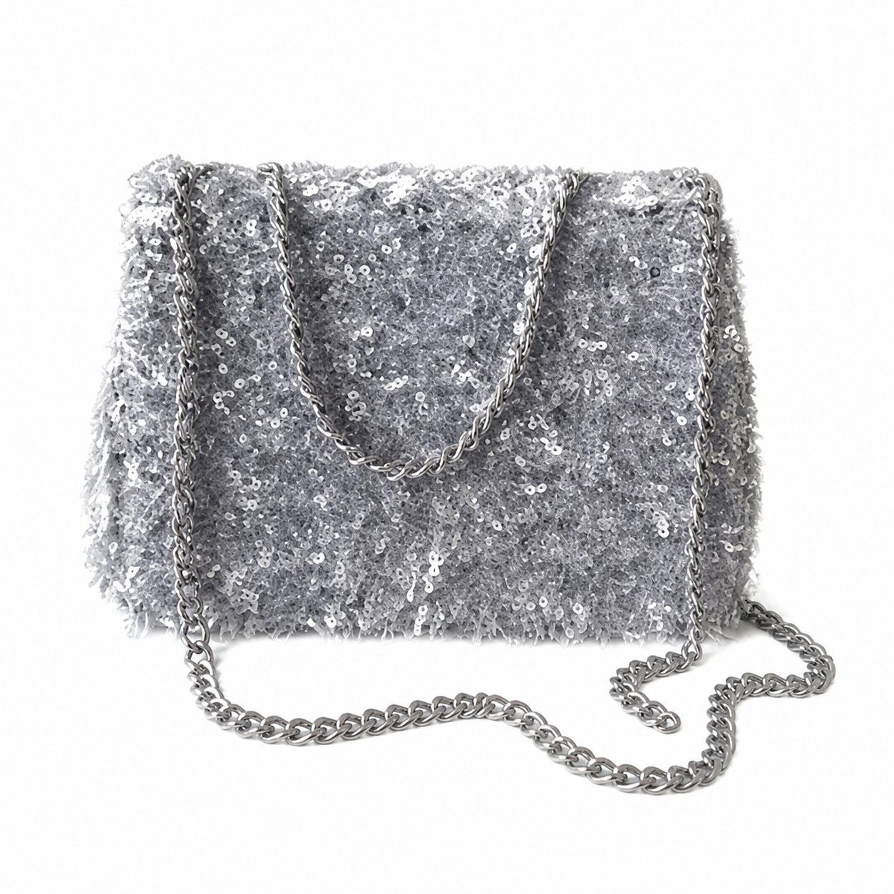 Chanel Silver Ring-Sequin on Grey Bouclé Flap Bag | Three-Register Monochrome Surface & Full Silver-Grey Tonal System