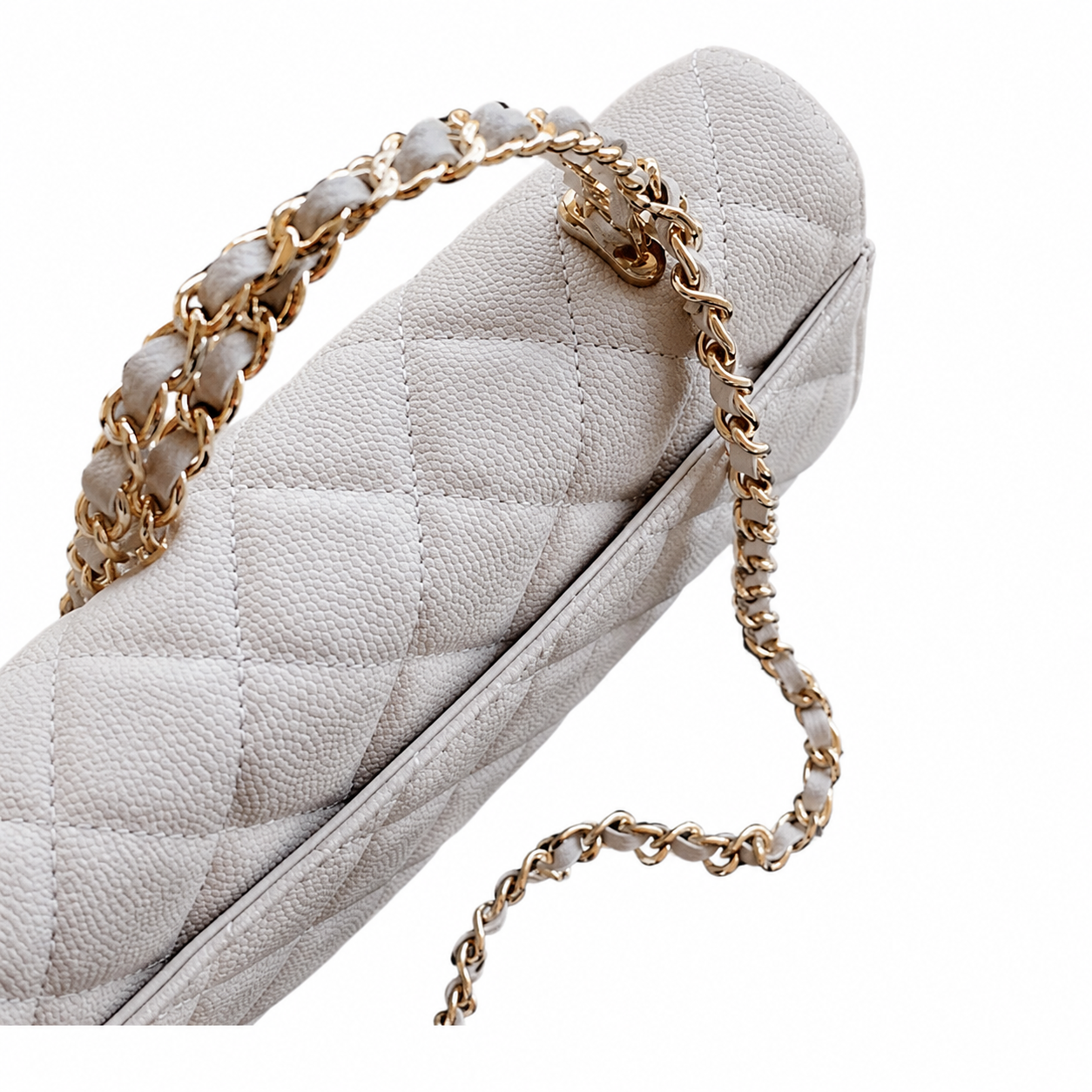 Chanel Dove Grey Quilted Leather Mini Top Handle Flap Bag with All-Metal Silver Chain