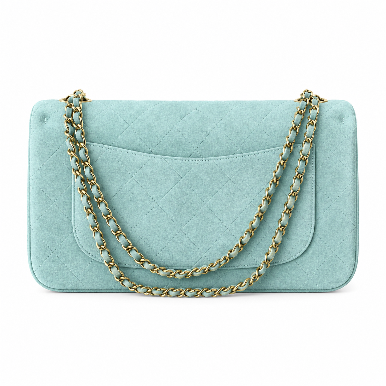 Chanel Classic Double Flap Jumbo Quilted Suede Mint Gold 32cm