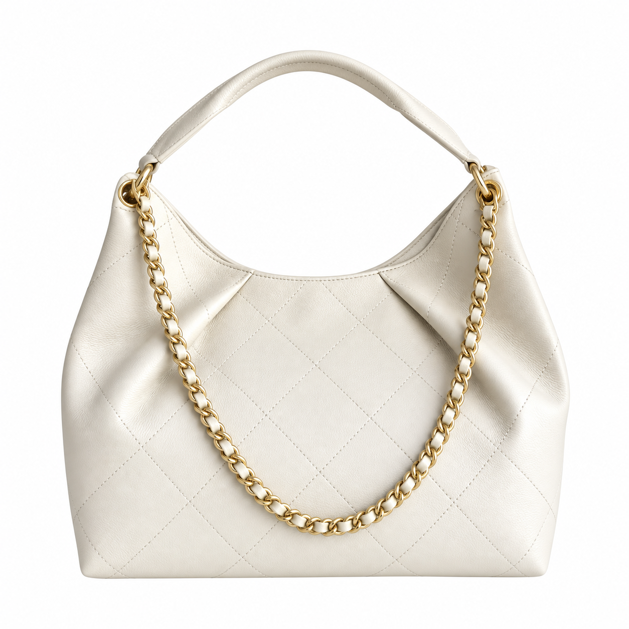 Chanel Quilted Leather Large Hobo Bag Ivory 29×35×13cm