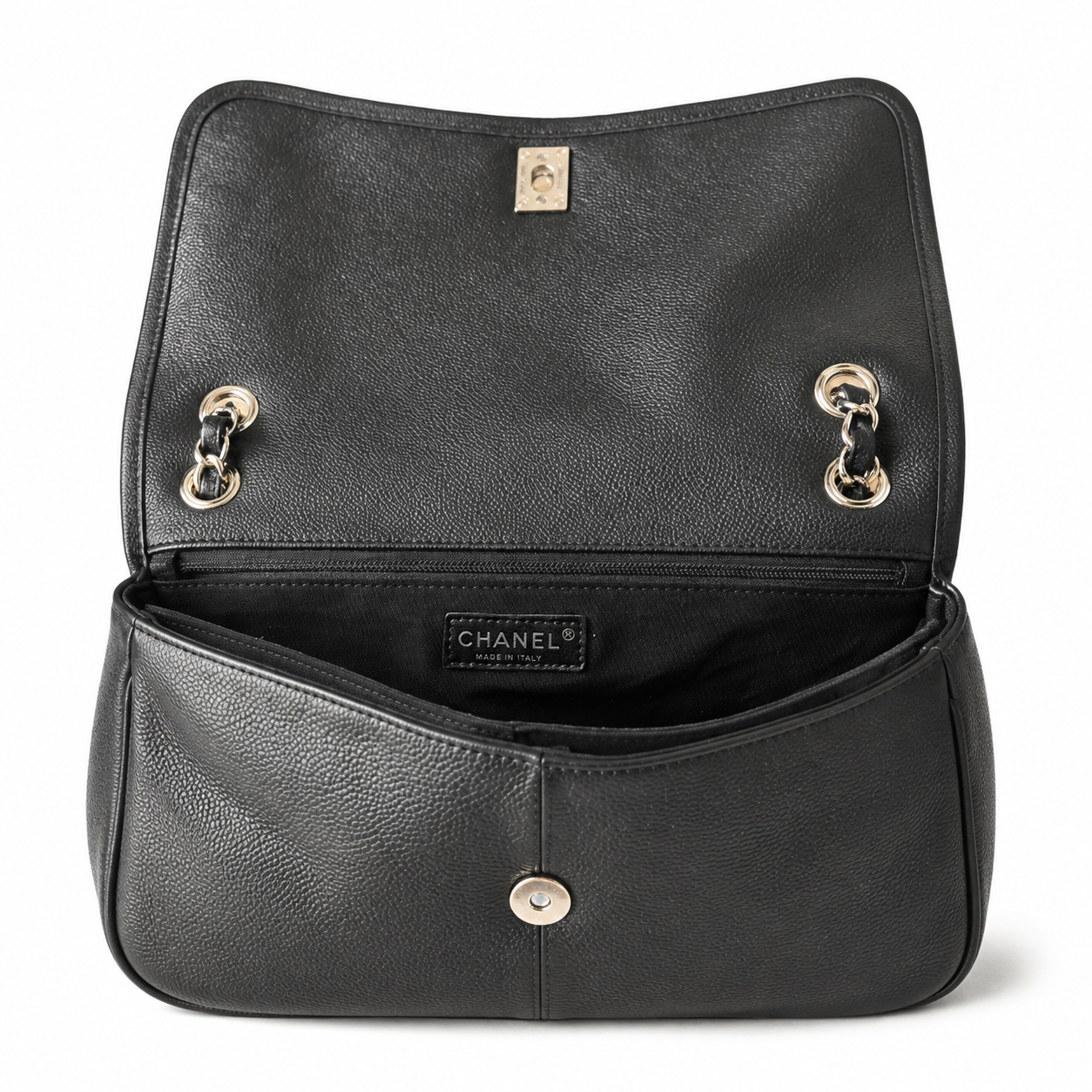 Chanel Black Caviar Quilted Large Single Flap Bag | Silver CC Turn-Lock & Silver Chain