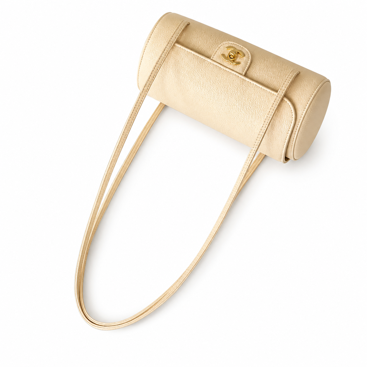 Chanel Beige Caviar Cylindrical Shoulder Bag | Twin Flat Strap — 20cm