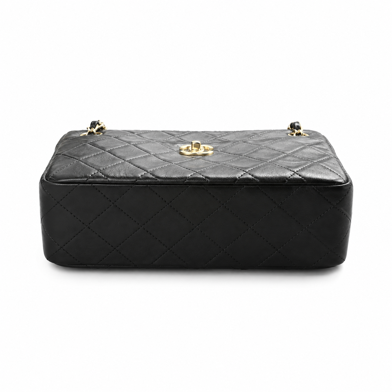Chanel Black Lambskin Quilted Camera Bag | CC Turn-Lock Lid, Top Zip & Leather-Woven Chain