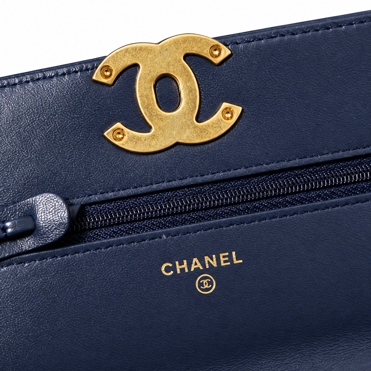 Chanel 19 Wallet on Chain WOC Quilted Lambskin Navy Blue 19cm