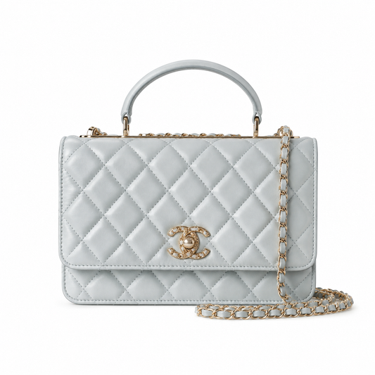 Chanel Ice Blue Quilted Lambskin Flap Bag with Pearl CC Turn-Lock