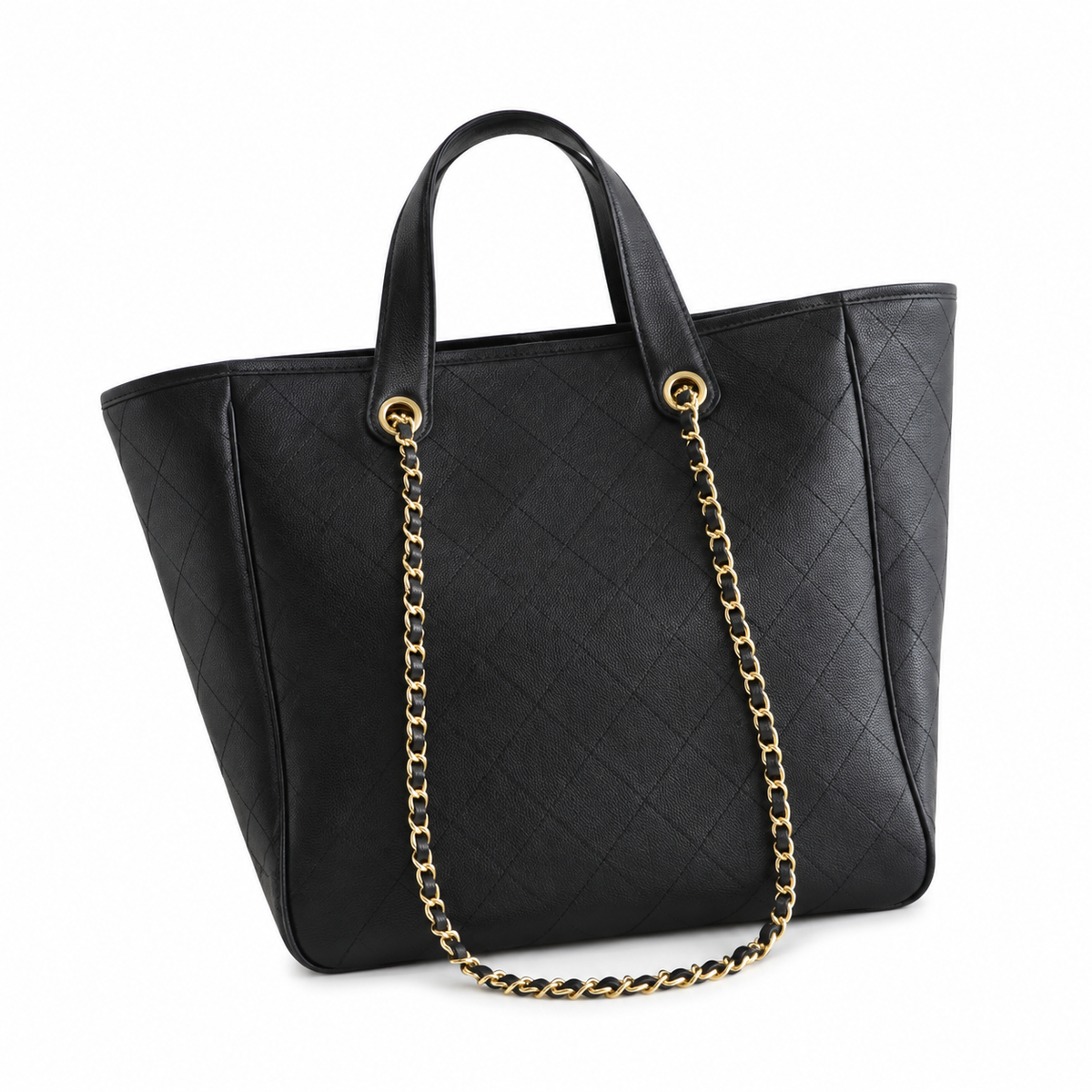 Chanel Black Caviar Leather Large Quilted Shopper Tote | Dual Handles & Gold CC Chain